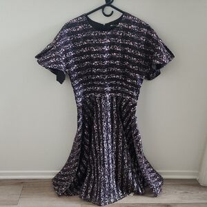 Jill Stuart Black and Pink Floral Striped Fit & Flare Dress.